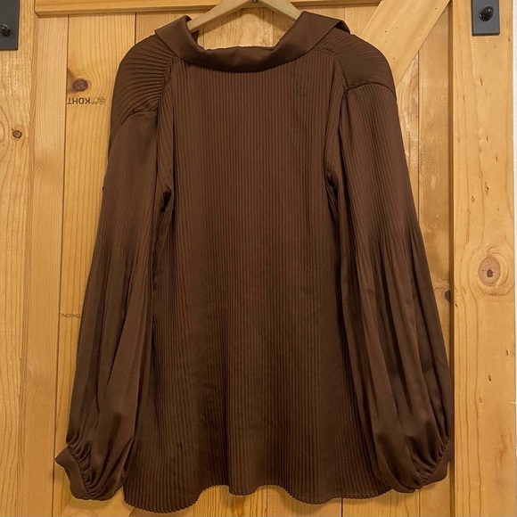 Lafayette 148 Brown Pleated Balloon Sleeve Blouse - Picture 3 of 5